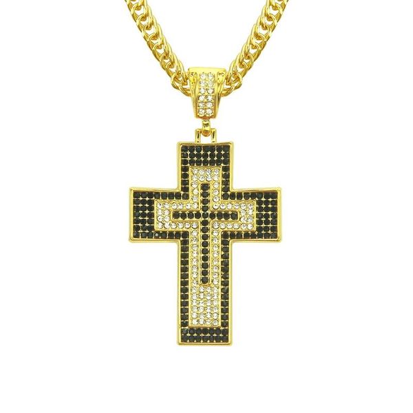 

chains 1pcs cross drop pendant hip hop necklace with cuban link chain bling cubic zircon rock men's jewelry for gift, Silver