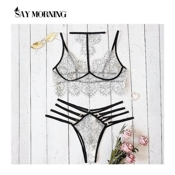 

bras sets say morning women lingerie lace bra set underwear panty bandage erotic dress briefs, Red;black