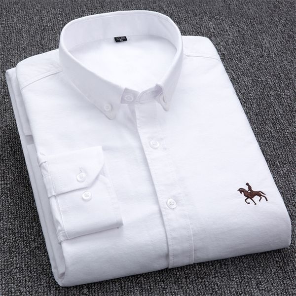 

100% cotton ox shirt men's long sleeve embroidered horse casual without pocket solid yellow dress men plus size 5xl6xl 220314, White;black