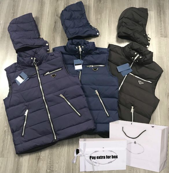 

мужские ветровки vest 2020 новый капюшоном вниз пальто зимы толстые top куртки вскользь сплошные цвета жилет с карманами на молнии 3 цвета о, Black