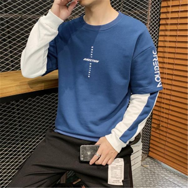 

sweatshirts coat man patchwork long sleeve hoodies fashion crew neck loose tee clothing designer male new style casual pullover, Black
