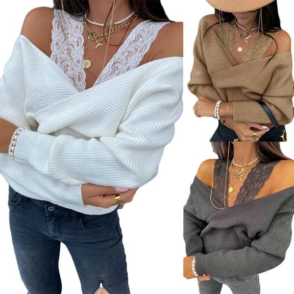 

women's blouses & shirts women autumn blouse fashion solid color long sleeve lace straps v-neck open-shoulder pullover, White