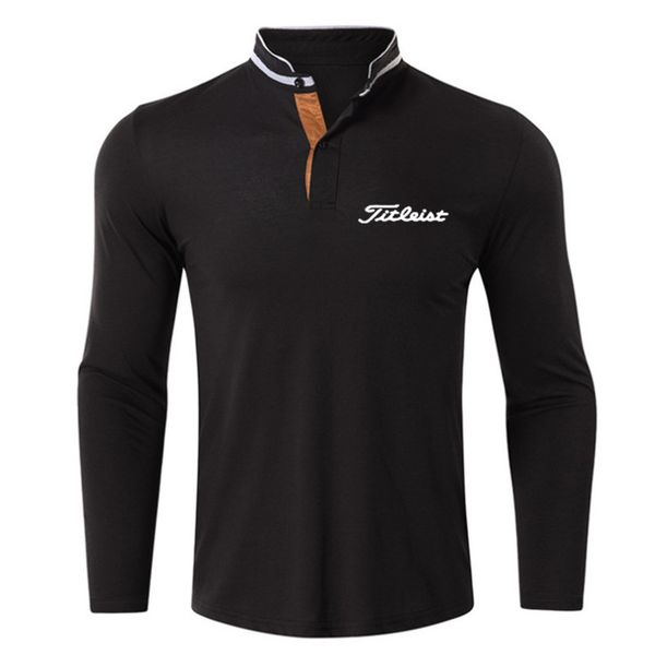 

men's clothing, outdoor sports breathable long sve t-shirt, loose bottom rod, semi zipper golf clothing., White;black