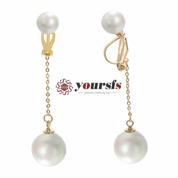 

yoursfs faux pearl clip-on women's earrings white gold-plated clip long double round pearl design earrings, no pierced ears, Silver