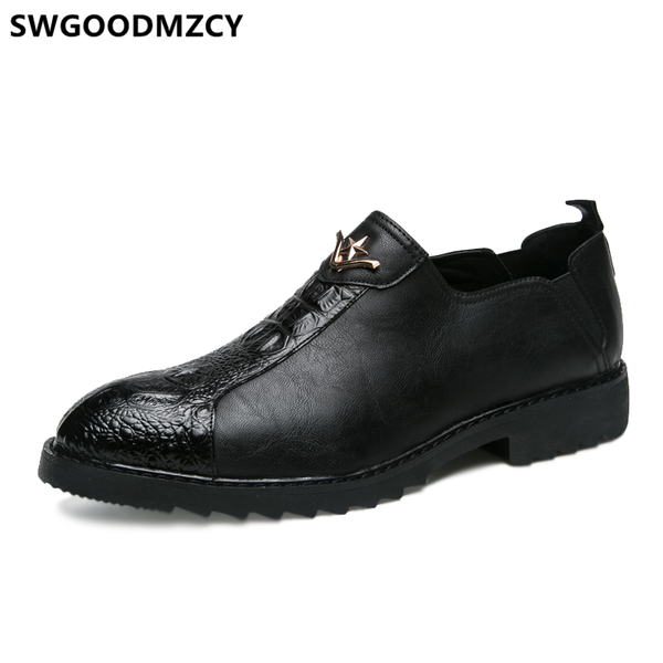

crocodile shoes men office coiffeur lether shoes men formal loafers elegant for evening dress sepatu pria kulit asli, Black