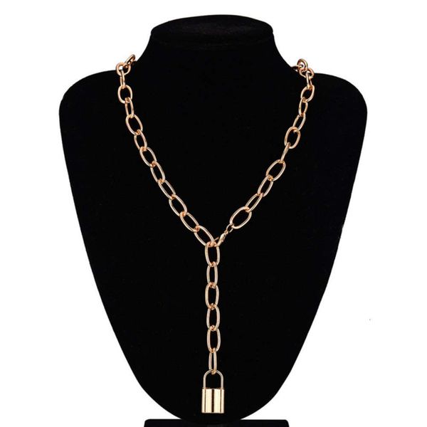 

alloy pendant jewelry lock personality punk long necklace women's adjustable versatile temperament neckwear, Silver