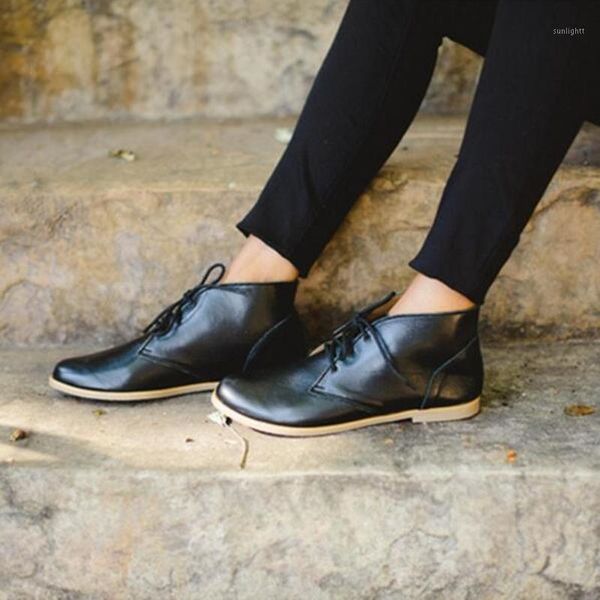 

boots women ankle chunky low heel autumn vintage pu leather lace up shoes plus size gladiator booties woman mujer zapatos d20781, Black