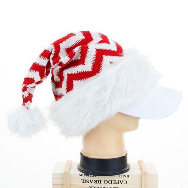 Mais barato Plush Natal Gorro longo grampo listrado vermelho adulto Papai Noel Lã Natal chapéus do partido Presentes Xmas Decorações