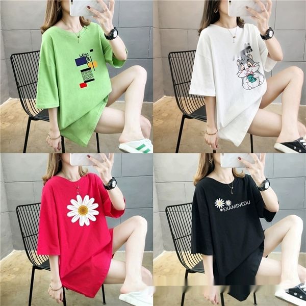 

elavr summer korean half sleeve loose student and loose summer women's t-shirt korean half sleeve big t-shirt women's big and stud, White