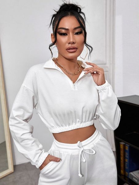 

sxy drop shoulder half zip front crop sweatshirt v4q9#, White;black