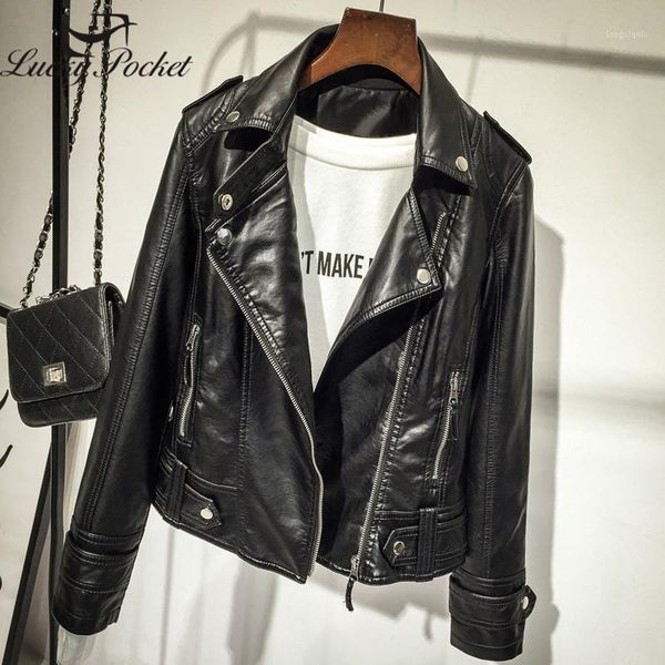 

women spring new black lapel pu leather coat ladies fashion solid color plus size epaulet zippers jacket loose outerwear zy4341, Black;brown