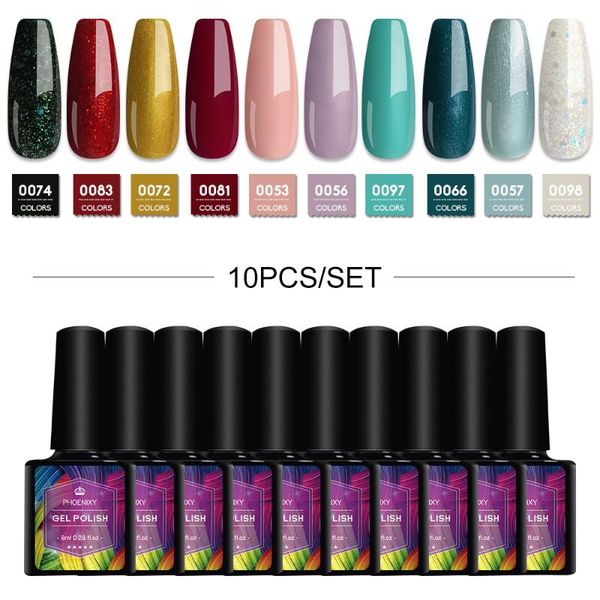 

nail gel 8/10/20pcs soak off uv led varnish polish set glitter shiny effect kits manicure for art, Red;pink