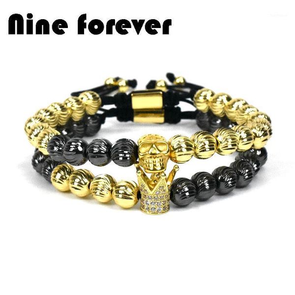 

nine forever crown bracelet men jewelry titanium steel skull women bracelets pulseira masculina bileklik pulseira feminina1, Golden;silver