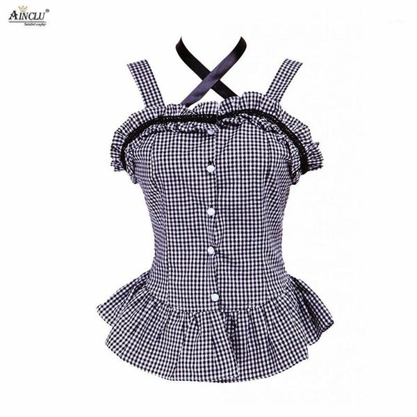 

ainclu xs-xxl womens cotton black and white sleeveless classic cotton lolita blouse for casual/party/halloween ng1, Black;red