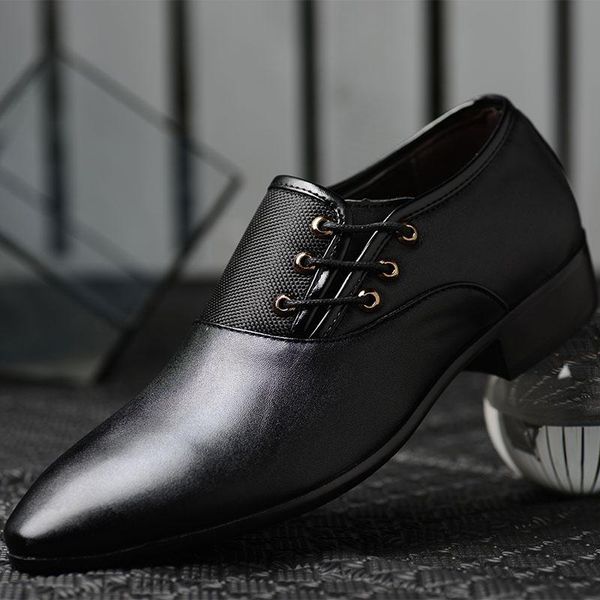 

business men pu leather shoes formal casual flat pointed toe lace-up shoes bm88, Black