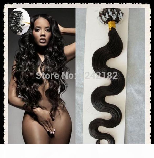 

wholesale grade 6a virgin hair 100s pc peruvian body wave micro loop rings hair extensions #1 jet black peruvian hair