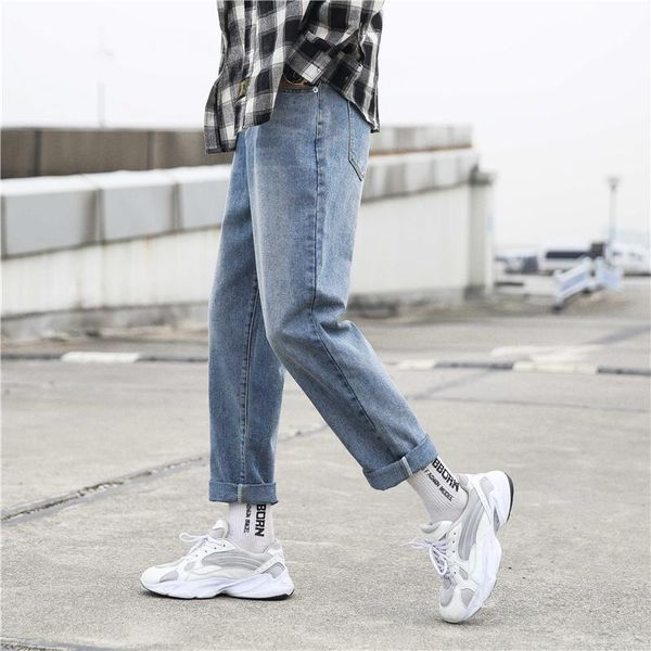 

men's jeans men korean ankle-length pants 2021 harem mens japanese streetwear denim baggy wide leg loose plus size, Blue