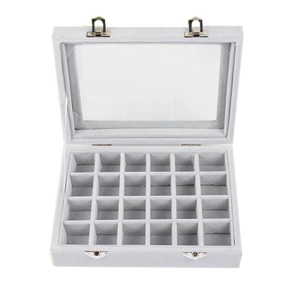 

24 grids gray velvet jewelry case ear stud earrings ring display tray storage container organizer, Pink;blue