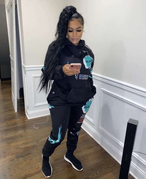 

large / winter 8160#2020 women's positioning autumn printing ins screen red same leisure sports suit, Gray