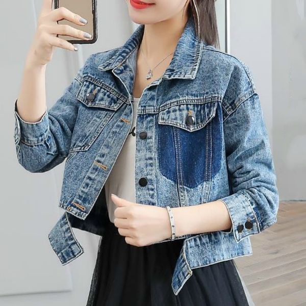 

2021 New Mulher Causal Curto Denim Outono Colheita Jaqueta 0g4j, Black