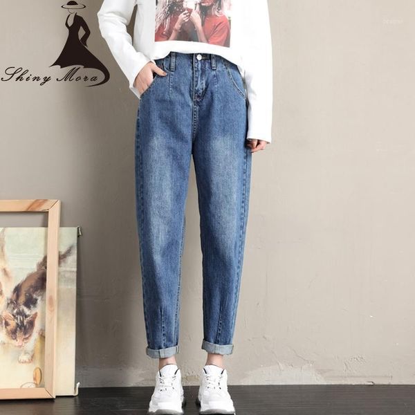 

women's jeans shinymora 2021 fashion loose high waist harlan women's autumn nine points slim radish straight casual ladies1, Blue