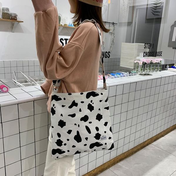 

2020 fashion cute cow prints canvas casual women bags lady shoulder handbag for girls shopping phone purse sac bolsa feminina
