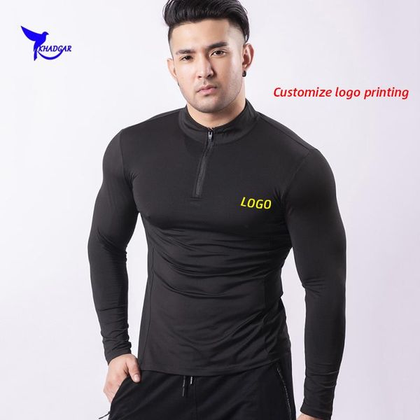 

custom logo men winter fleece black sports sweatshirts elastic quick drying long sleeved t shirts gym fitness running 2020, Black;red