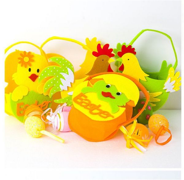 

2021 easter basket non-woven cartoon cock handbasket child kids egg gift basket bucket candy storage basket handbag tote bag g12005, Black
