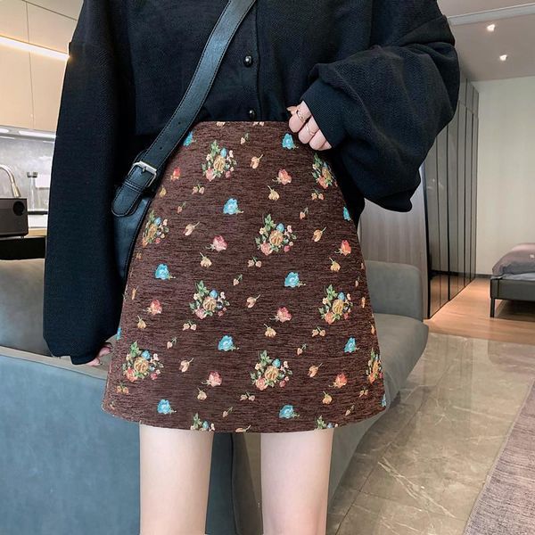

new 2021 spring vintage female skirt failed mujer black fashion floral print short skinny a line y383 skirts mj7x i2v6