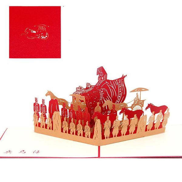 

hollow 3d handmade wonders of the world terra cotta warriors paper invitation greeting cards postcard business tourism gift