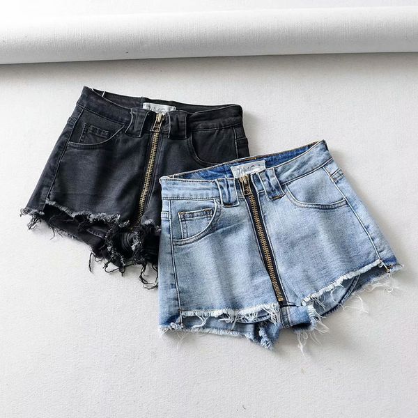

2019 new summer style elastic slim zipper short jeans women's pants, Blue