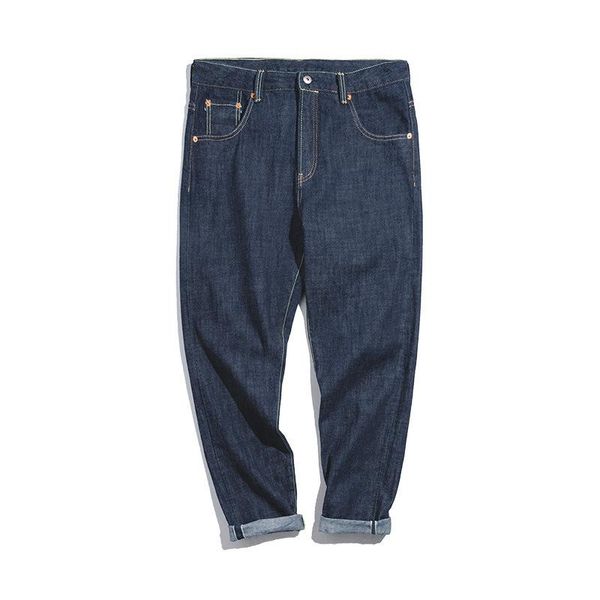 

men jeans pants cargo pants japanese retro embroidery original jeans straight loose large size heavy denim men's trousers, Blue