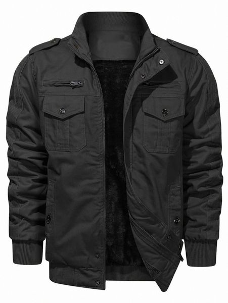 

men flap pocket decor zip teddy lined jacket u7vb#, Black;brown
