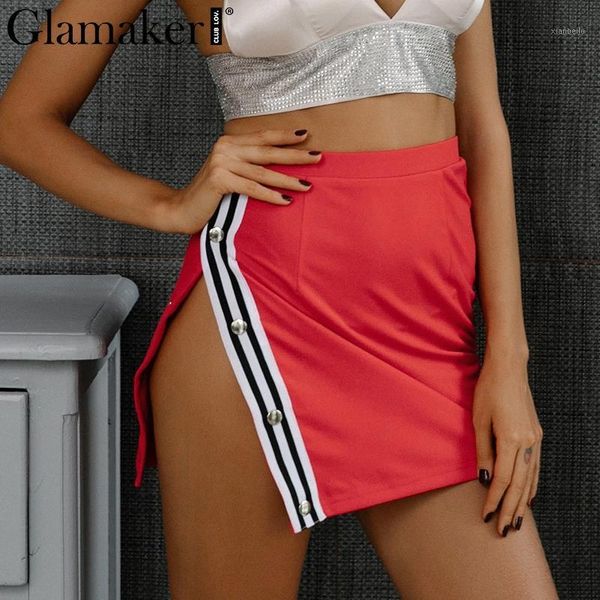 

wholesale- glamaker side split mini skirt women bottom casual stripe pencil skirt female streetwear black high waist women skirt 20171