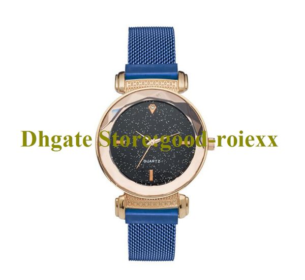 

very woman's bling starry sky dial magnet fabric bracelet strap watch ladies mineral glass watches quartz women wristwatches aa00223, Slivery;black