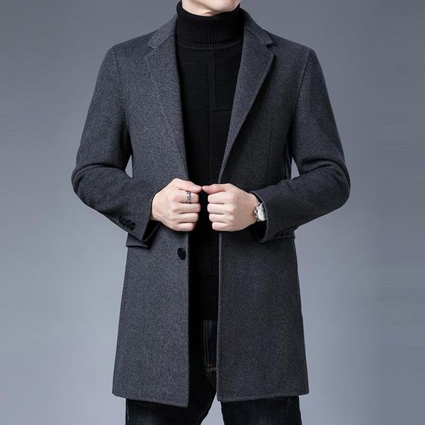 

high end warm men's clothing fashion with wool coat, Black