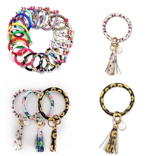 

pu leather wristbands round tassels key buckle bracelets fashion eco friendly bangles popular new pattern with different color 8 5by j1