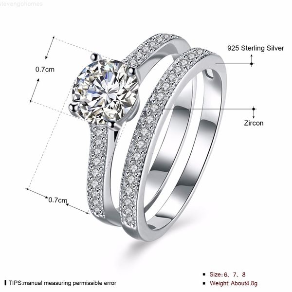 

ring solid engagement 925 sets sterling jewelry silver classic cz fashion rings for women anniversary gift (jewelora ri1, Slivery;golden