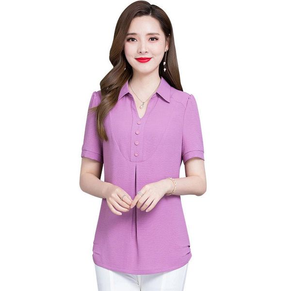 

women's blouses & shirts women spring summer style chiffon lady casual short sleeve turn-down collar blusas rr0036, White