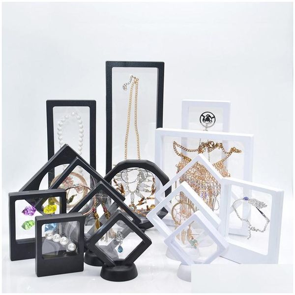 

suspended floating display case jewelry ring pendant display stand holder bague packaging box protect floating presentation case a0198 ittm, Black