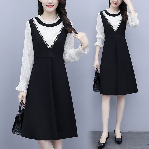 

womens 2021 spring plus size dressed black white thin patches casual manga party long 100kg dress vqw1, Black;gray