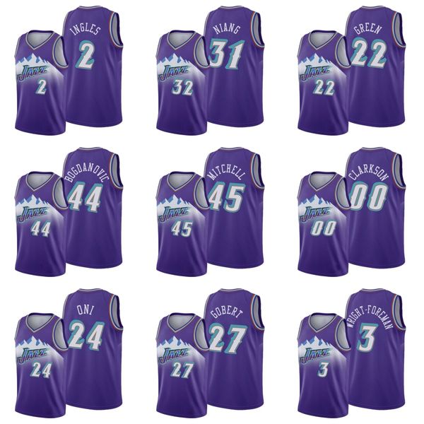 

utah jazz men justin wright-foreman donovan mitchell rudy gobert bojan bogdanovic purple custom jersey, Black