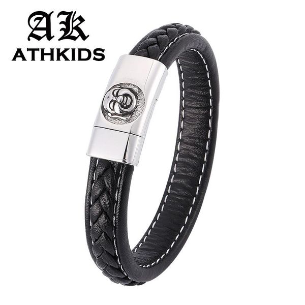 

punk black braided leather bracelet men jewelry laughing buddha pattern steel magnetic buckle trendy charm wristband gift pd0350, Golden;silver