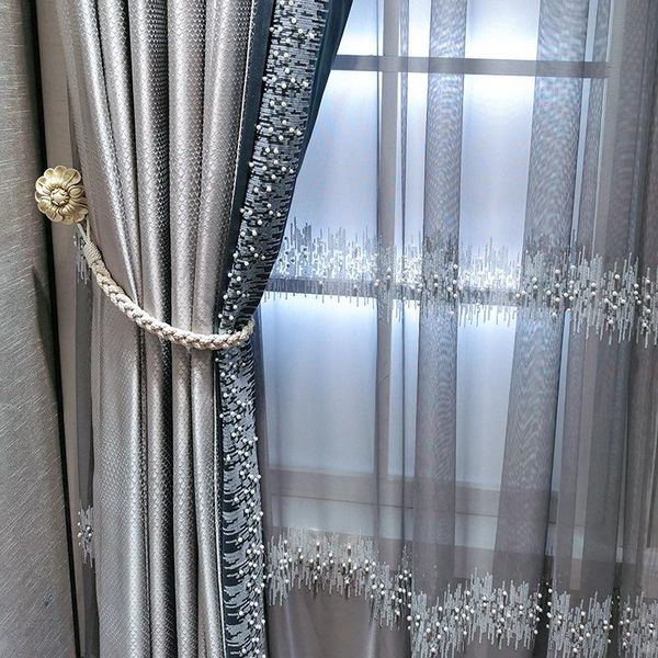

curtain & drapes light luxury small french silver color blue high-end model room