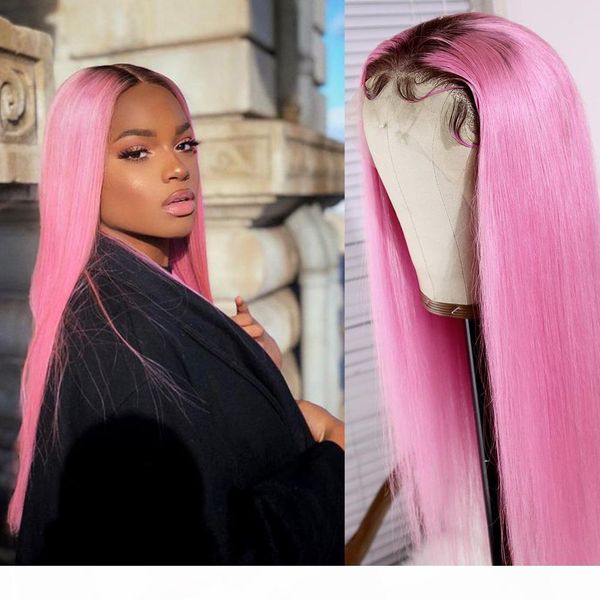 

aiva brazilian human hair full lace wigs 150 density 613 hair dyeing pink ombre straight glueless wigs for black women with baby hair, Black;brown