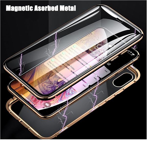 

magnetic adsorption metal case for iphone 12 11 pro x xs max xr se double-sided glass magnet case for ip wmtfki