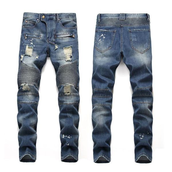 

men's jeans the united states fashion nostalgic sprinkle monkey disturbing holes american flag cloth zipper locomotive, Blue