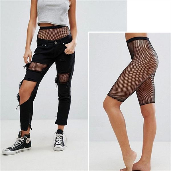 

women sporty fishnet mesh legging women casual fitness jeggings ladies elastic waist pants block mesh insert leggings, Black
