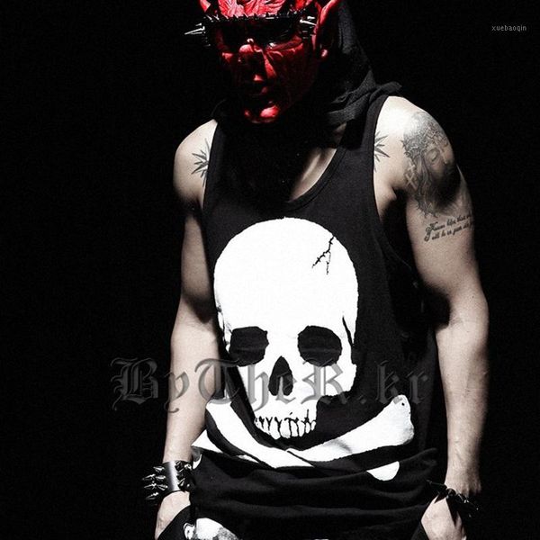 

2017 streetwear skull print coon tank men hip hop clothing rock tank sportswear undershirt1, White;black