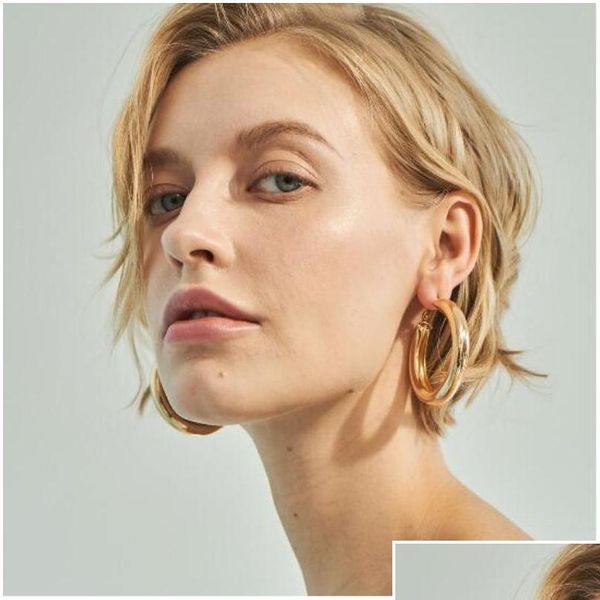 

women 50 mm big gold hoops earrings minimalist thick tube round circle rings earrings for women zinc alloy t bbyjom bde_home, Golden;silver